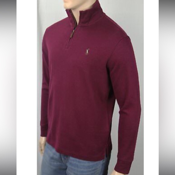 Polo Ralph Lauren Other - Polo Ralph Lauren Burgundy Estate Rib Half Zip Sweater Multi Color Pony Size M